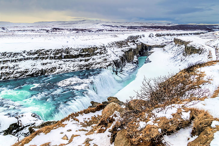 Islandia, Gullfoss, cascada, agua, flujo, Islandés, caída
