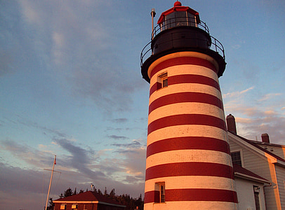maine, west quoddy, lighthouse, landmark, historical, sky, clouds