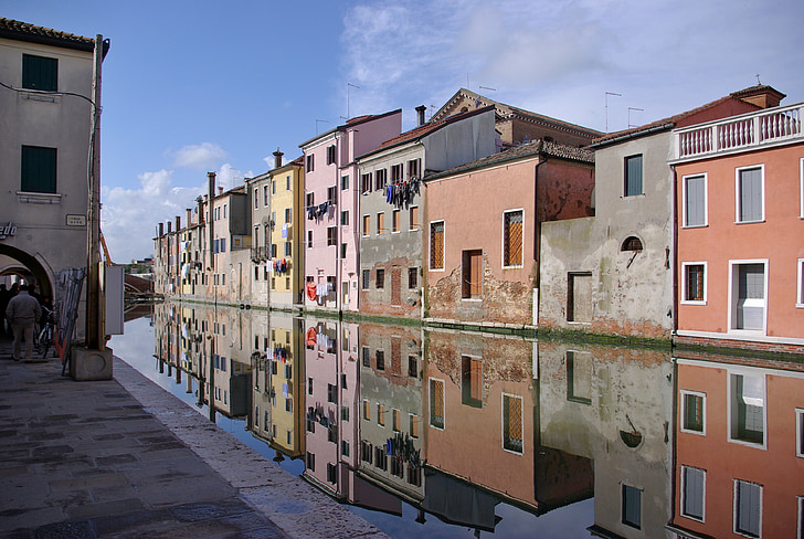 Chioggia, Itálie, kanál, ulice, město, reflexe, Architektura