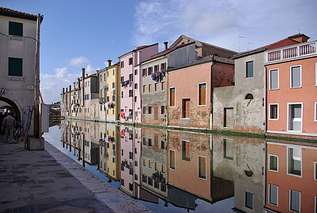 chioggia, italy, channel, street, city, reflection, architecture