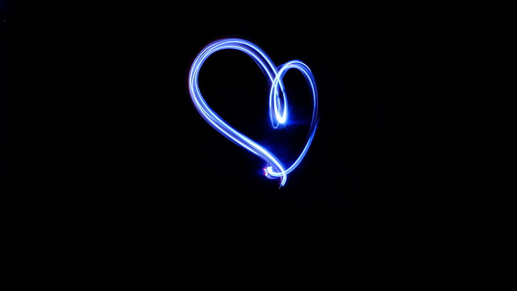 mėlynos Širdelės, tamsus, širdies, širdies šviesa, šviesos, juodame fone, mėlyna