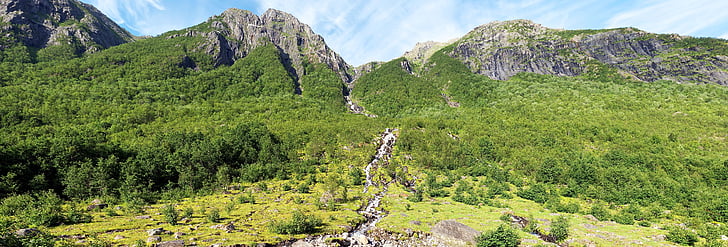 góry, Norwegia, Dolina, drzewa, krajobraz, bezdroża, dekoracje