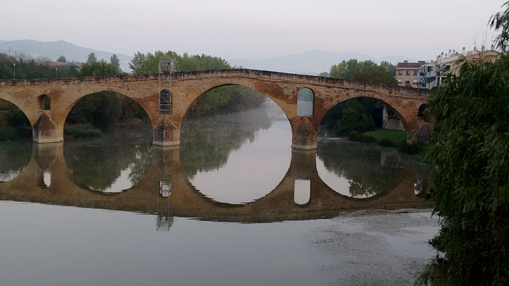 bridge, rio, spain, path, santiago, reflection