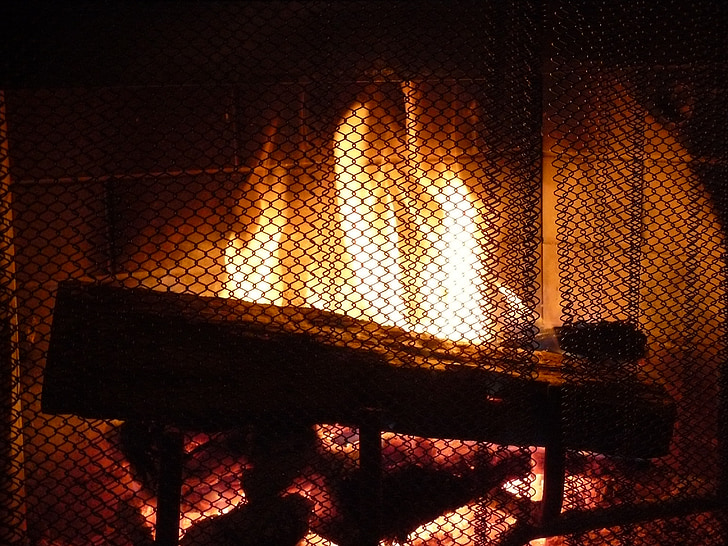 fireplace, fire, screen, warm, heat, home, cozy