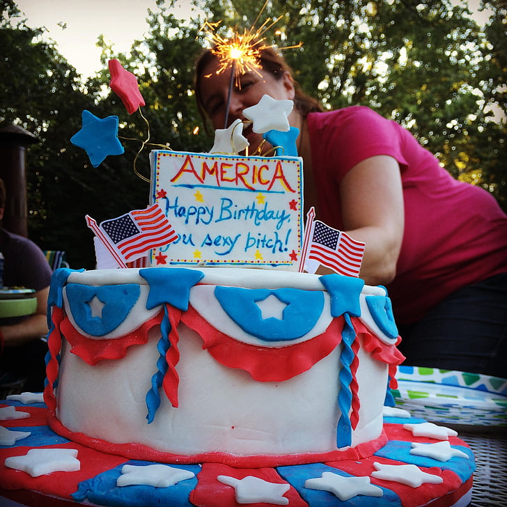ден на независимостта, 4 юли, торта, Америка, лято, пикник, на открито