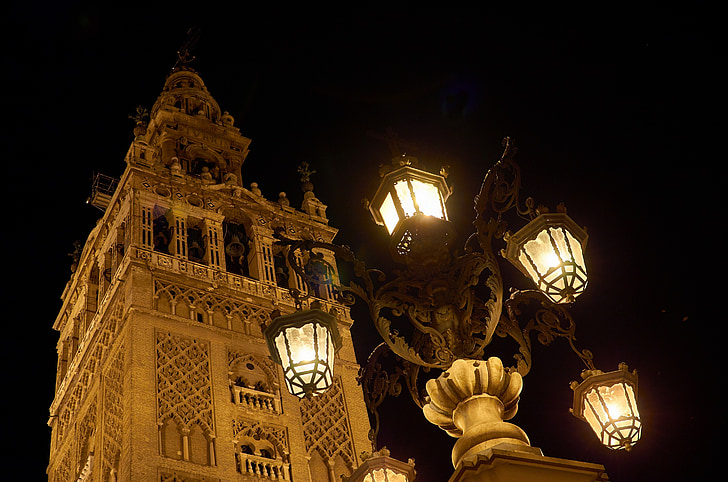 fotografia de noite, Cathedrale, Sevilha, Espanha, Andaluzia, arquitetura, edifício
