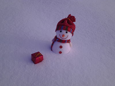 om de zapada, cadou, casetă roşie zăpadă, jucărie, alb, iarna, vacanta