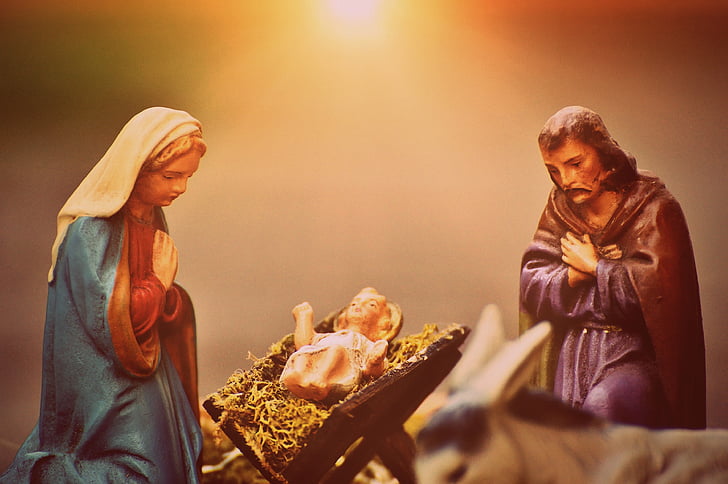 Christmas krybbe tal, Mary og joseph, Jesus, figur, barneseng, barn, jul
