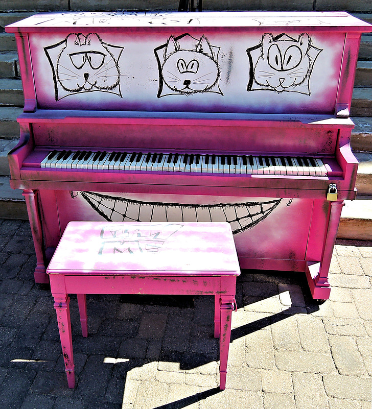 pink piano, streetside, city center, ontario, canada