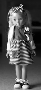 bábika, čierna biela, módne bábika, blond, modellpuppe, obrázok, pruhy
