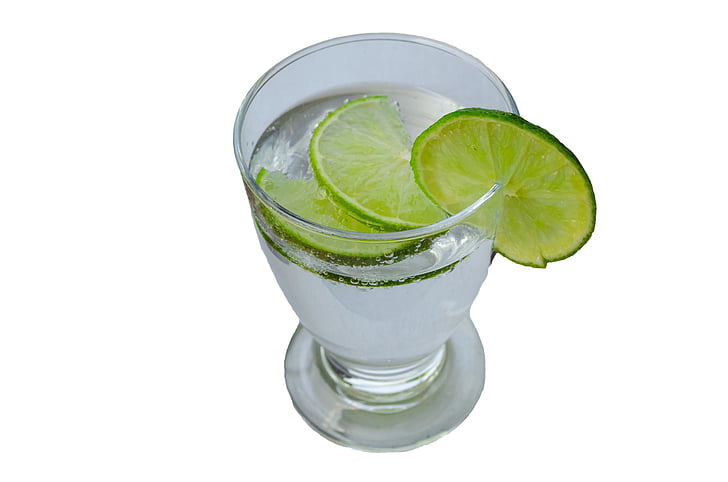 glass, mineral water, slice of lemon, carbonic acid, refreshment, transparent, still