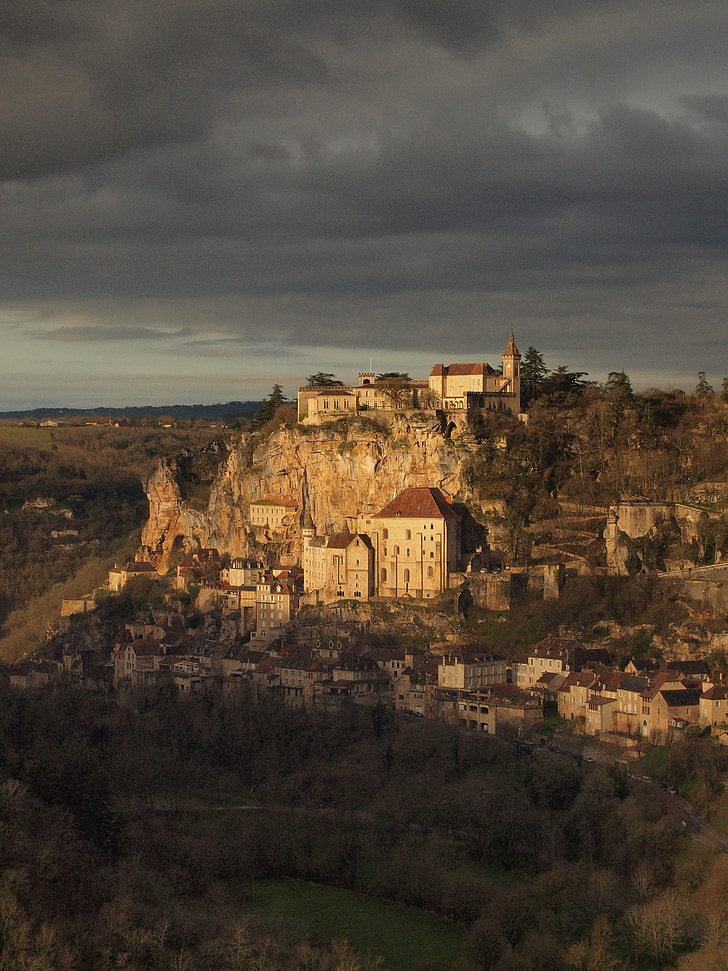 france, rocamadour, cliff, cathedral, village, camino