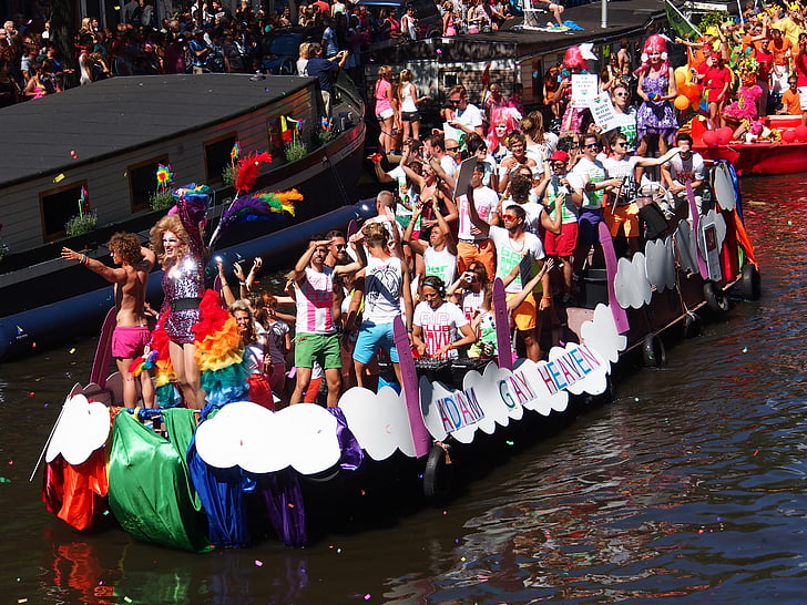 Gay pride, Amsterdam, loďou, Prinsengracht, Holandsko, Holandsko, Homo