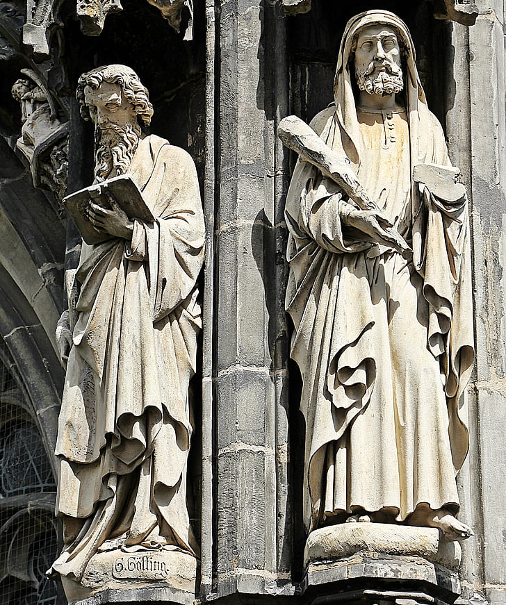 aachen cathedral, dom, church, aachen, detail, close up, stone figures