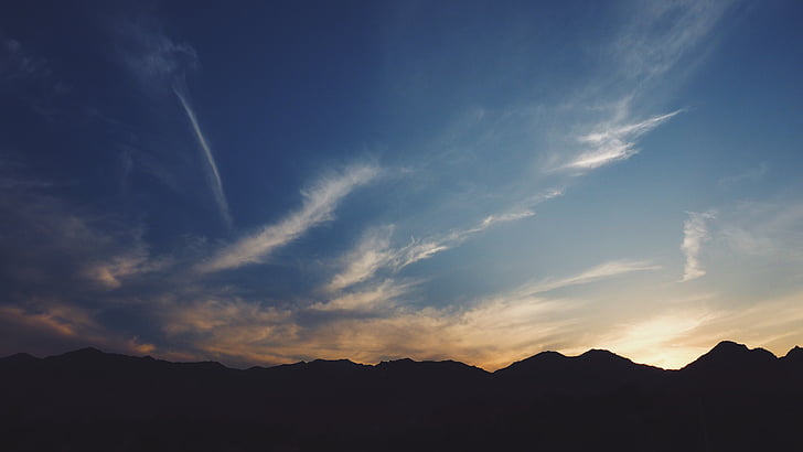 nubes, paisaje, montañas, silueta, cielo, salida del sol, puesta de sol