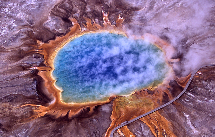 źródła termalne, Grand prismatic spring, park narodowy Yellowstone, Wyoming, Stany Zjednoczone Ameryki, basen, wulkanizm