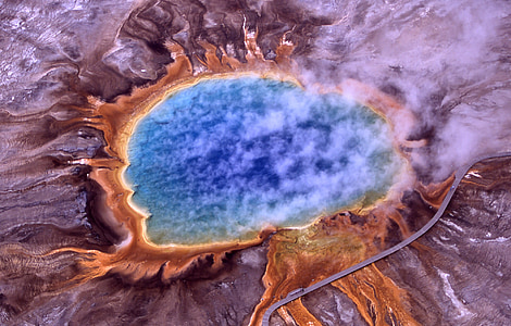 thermal spring, grand prismatic spring, yellowstone national park, wyoming, usa, pool, volcanism