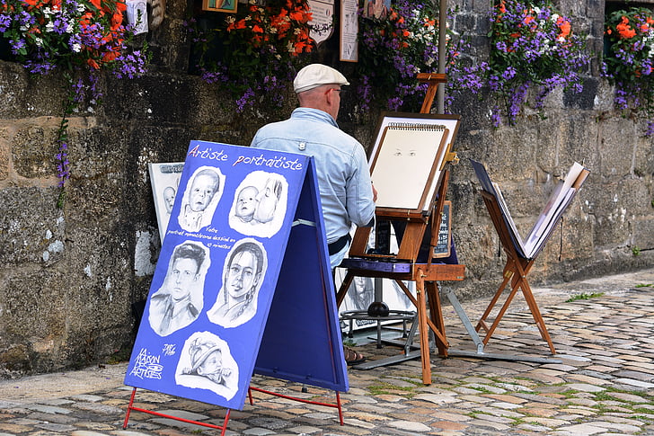 drawing, caricature, artistic, city, portrait, man, table