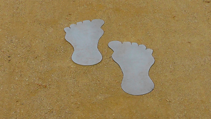 feet, ten, reprint, sole, beach, sand, footprint