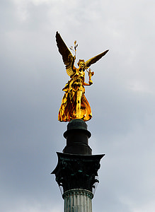 Ángel de la paz, oro, Munich, estatua de, lugar famoso, arquitectura, cielo
