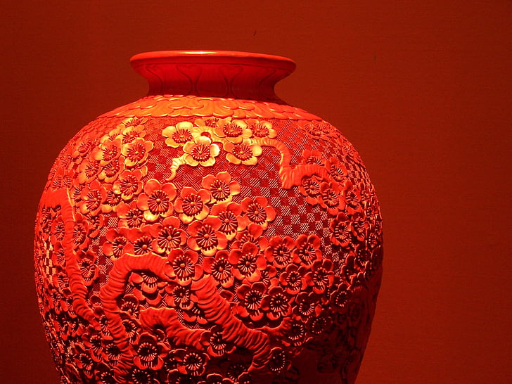 lacquerware, vase, artwork, musuem, red, relic, treasure