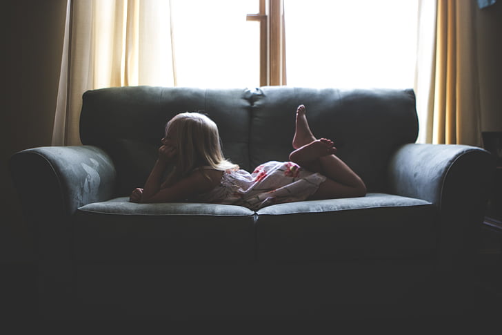 child, couch, curtain, furniture, girl, indoors, kid