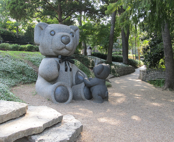 Teddy bears, sculture, Parco, pietra, granito, giocattolo, Gioca