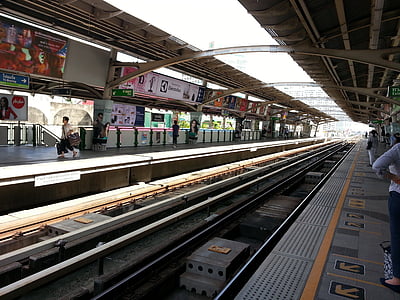 железопътните, станция, BTS платформа, ВКК, Банкок, железопътна линия, влак