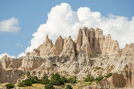 Badlands, formaciones de roca, cielo azul, paisaje, roca, Dakota, Sur