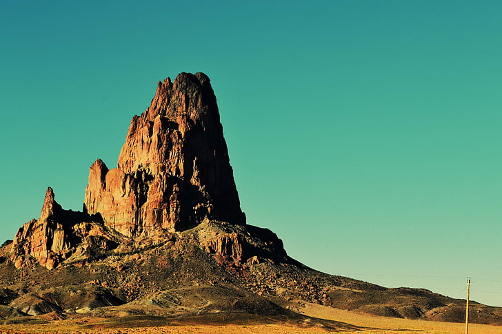 marró, Roca, formulari, diürna, Pic de Agathla, Arizona, desert de