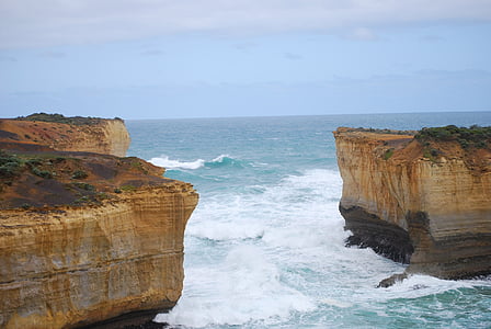 Deniz, vahşi, kaba, kayalar, gökyüzü, Avustralya, uçurum