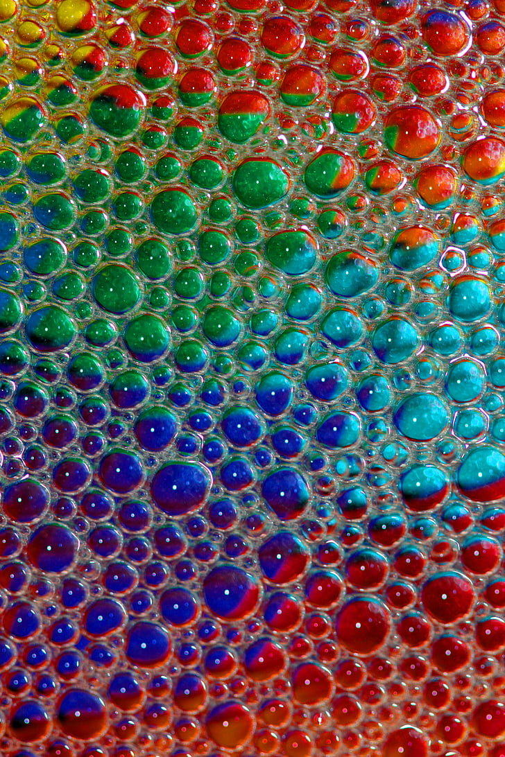 bubblor, tvål, vatten, reflektion, färger, transparent, abstrakt