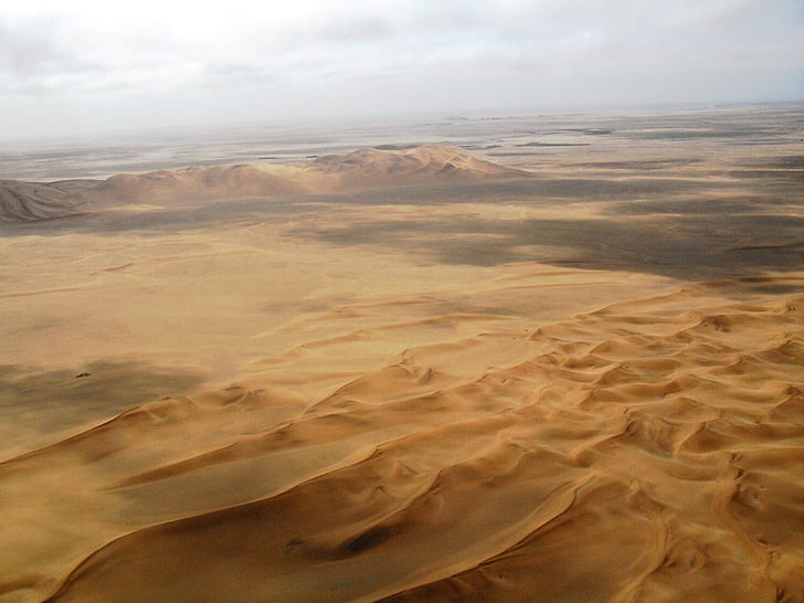 пустиня, пясък, светлина и сянка, накъдрена пясък, Дюни, Въздушна снимка, Златни пясъчни цветове
