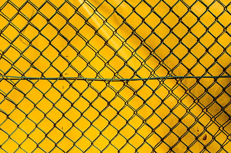 Foto, kæde, link, hegnet, gitter, gul, chain link hegn