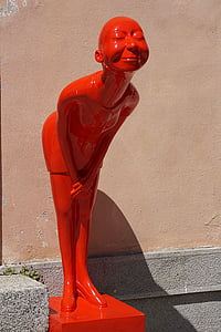 sculpture, character, statue, exhibition, art, plastic art, red