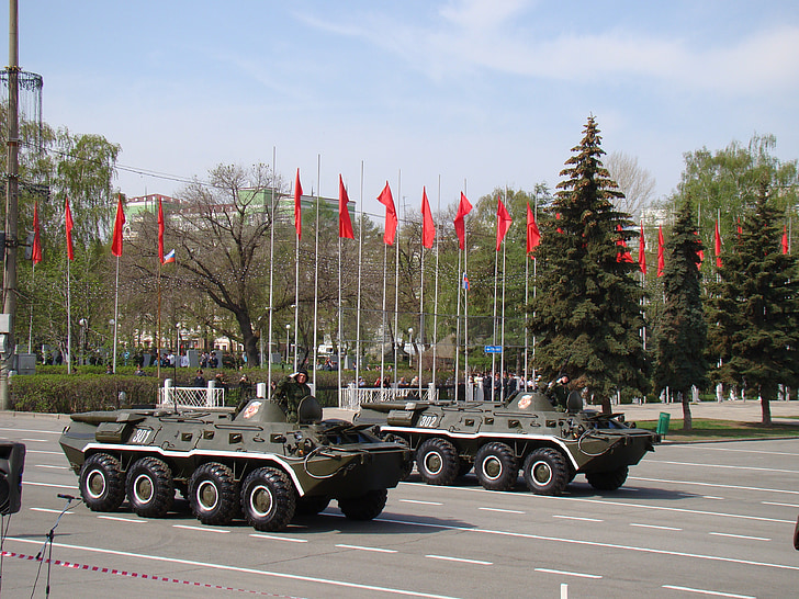 parade, victory day, samara, russia, area, btr 70, armored transport vehicle