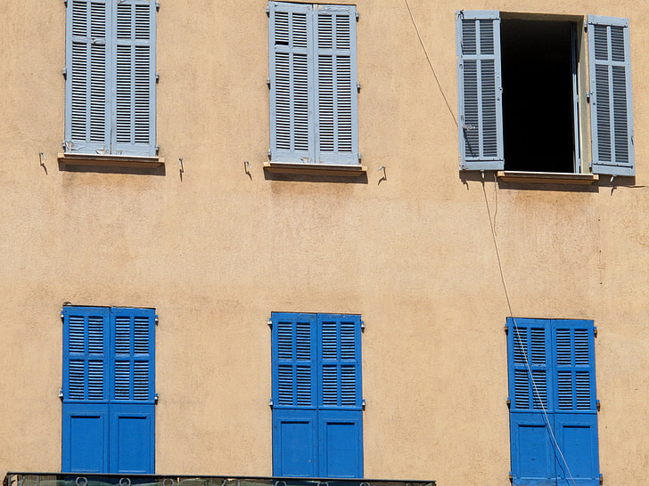 Windows, França, Grasse, fachada, edifício, velho, persianas