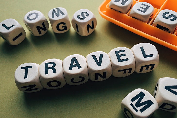 viagens, palavra, letras, Boggle, jogo, número, fundo colorido
