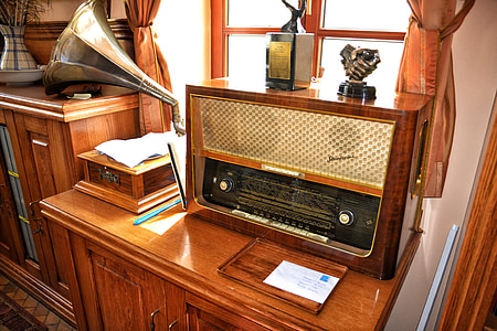 Старое радио, Радио, Антиквариат, прием, Старый Граммофон, поворотный стол, Старый