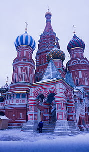 Moskva, Rudé náměstí, světec basil's cathedral, náboženství, othodoxe, sníh, Architektura