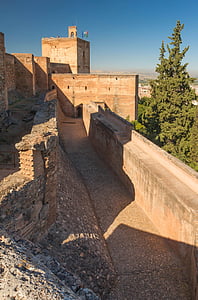 Alhambra, Grenada, Spanyolország, erőd, Castle, épületek, bástya