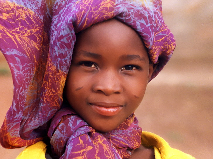 nena, noia, somriure, Àfrica, Burkina faso