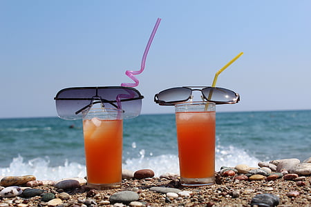 spiaggia, mare, estate, sole, cocktail, bere, succo di frutta