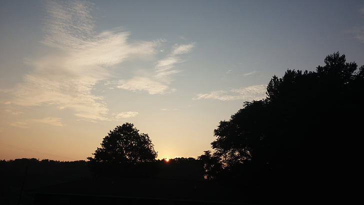 zonsopgang, bomen, wolken, Horizon, scène, buiten