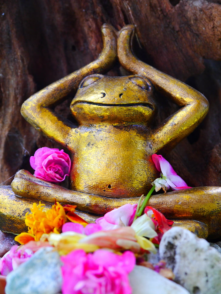 frog, yoga, flowers, sculpture, decorative, garden figurines