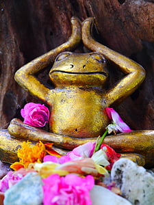 frog, yoga, flowers, sculpture, decorative, garden figurines