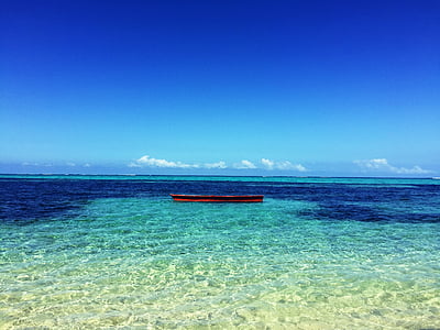 egyedül, Beach, csónak, tiszta víz, idilli, sziget, óceán