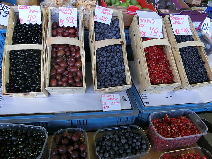 vaisiai ir miπkas, rinkos, uogos, vaisių, vaisių stovas