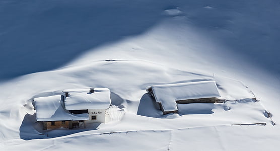 Alpine hut, vinter, snö, Stubai-alperna, fotsch, vintrig, snöig