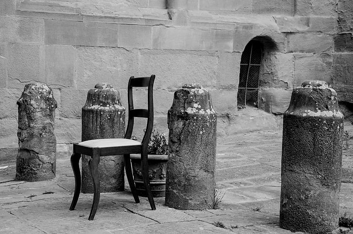 silla, blanco y negro, antigua, Borgo, Italia, visión